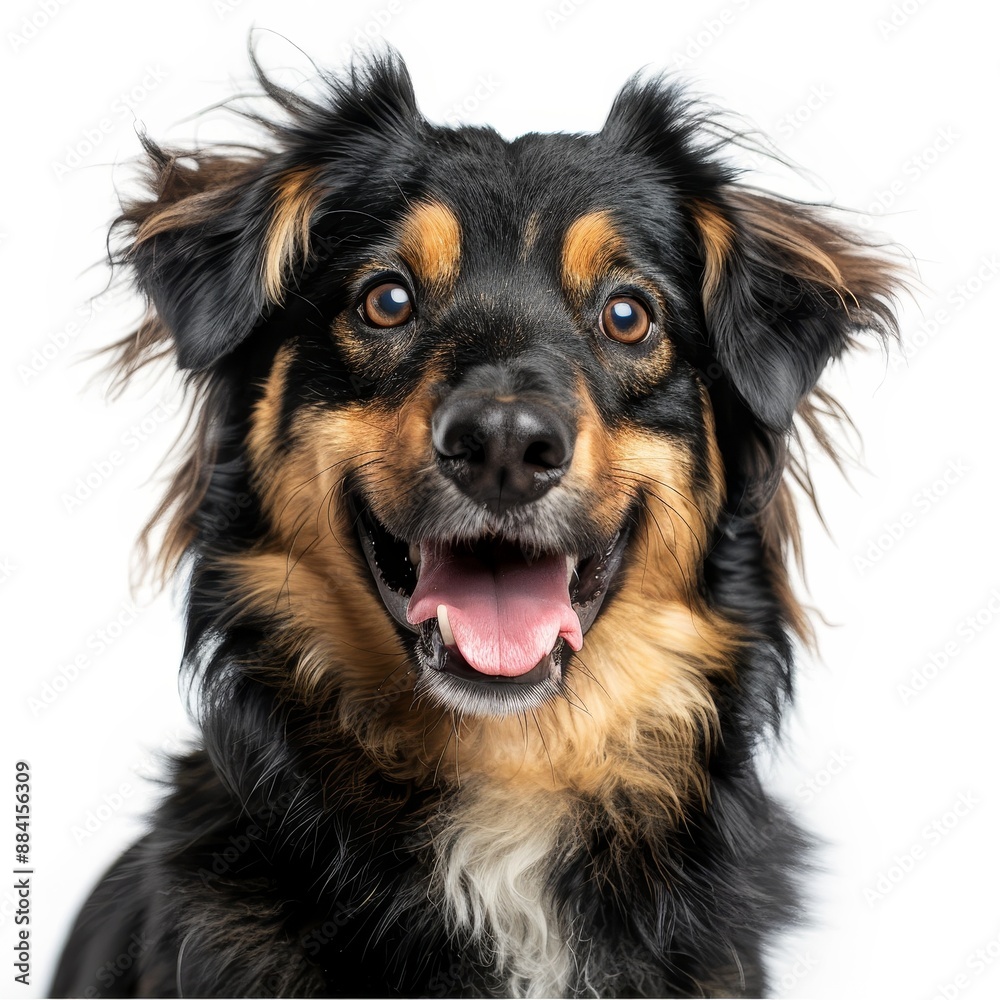 Fototapeta premium A studio portrait of a smiling mixed breed rescue dog
