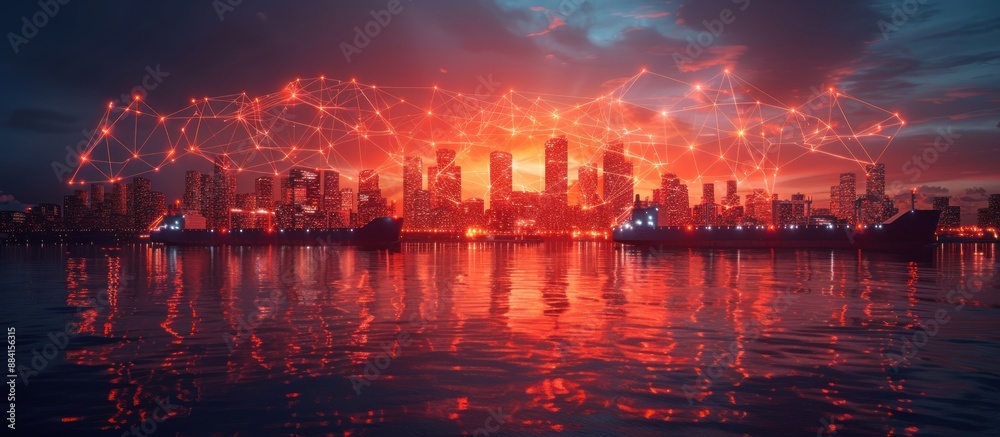 Cityscape with Connected Network and Reflection Cityscape with Connected Network and Reflection