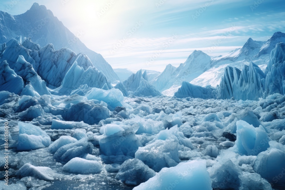 Obraz premium Melting Glaciers, Alarming Impact of Rapid Ice Loss and Sea Level Rise