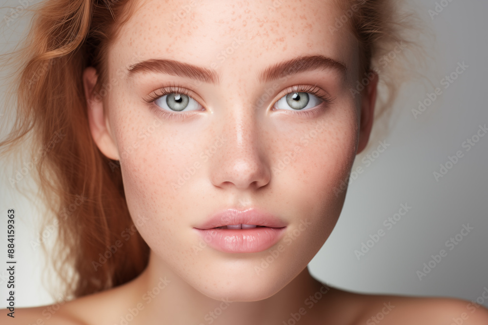 Obraz premium Beauty Woman with Perfect Skin and Natural Glow. Close up portrait of a woman. Generative AI 