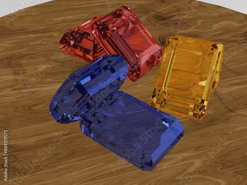 ruby blue red yellow3D model photo