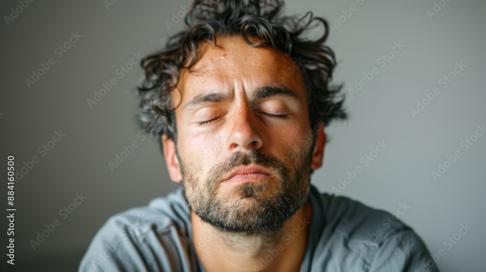 Portrait of a man with his eyes closed and a peaceful expression on his face Portrait of a man with his eyes closed and a peaceful expression on his face