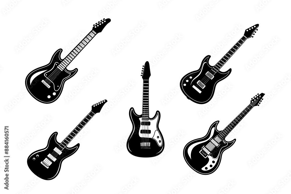 Fototapeta premium Set of guitar silhouette vector design