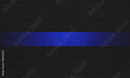 Police Thin Blue Line flag painted on a wall