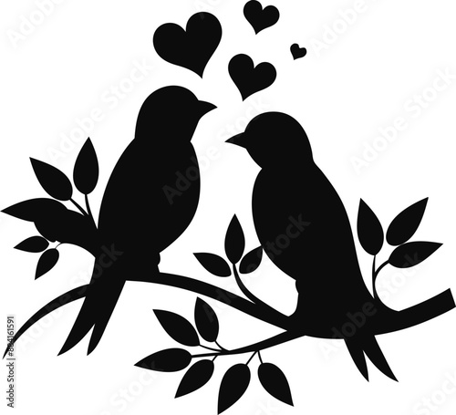Two birds sitting on a branch romantic vibe silhouette illustration captures the essence of love and serenity design