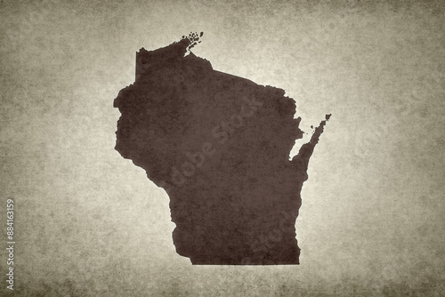 Map of the state of Wisconsin on a paper