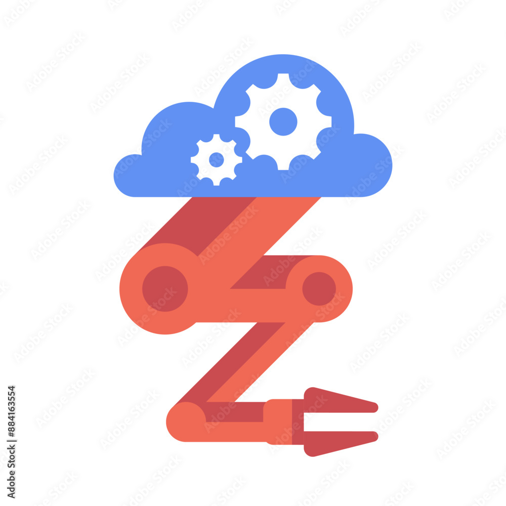 Robot arm in industrial automation technology logo design. Smart industrial revolution 4.0 in factory process, Isolated flat illustration. High Tech Industrial vector infographic Robot arm in industrial automation technology logo design. Smart industrial revolution 4.0 in factory process, Isolated flat illustration. High Tech Industrial vector infographic