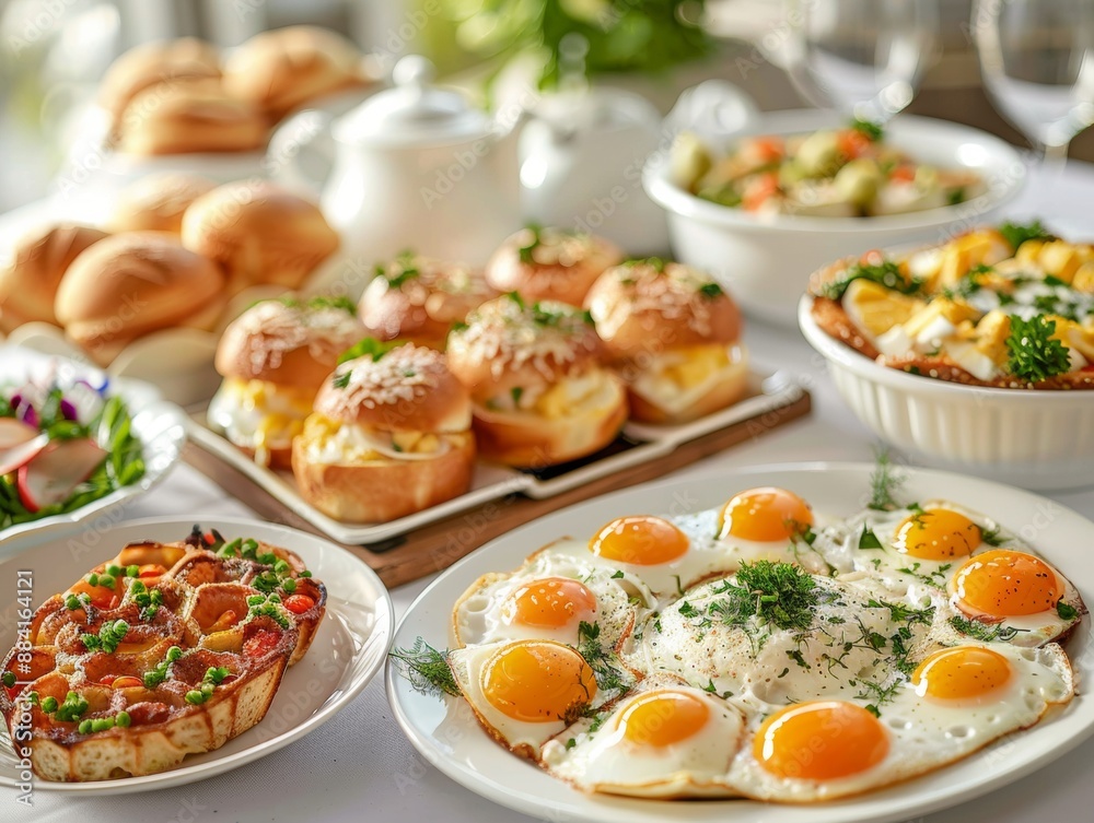 Elegant Brunch Table Setting with Assorted Egg Dishes for a Luxurious Dining Experience Elegant Brunch Table Setting with Assorted Egg Dishes for a Luxurious Dining Experience