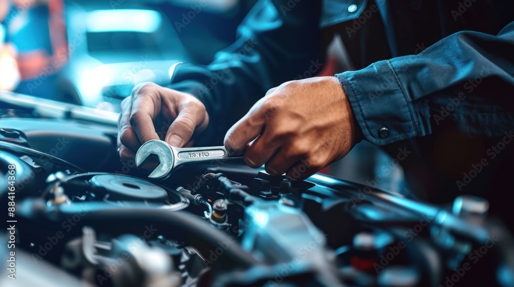 Mechanic Working on Car Engine Mechanic Working on Car Engine