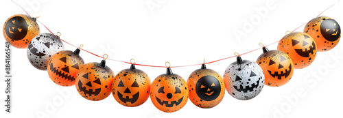 illustration, Halloween flags banner clipart, pumpkin Jack-o-Lantern bauball line, PNG die cut isolated transparent background photo