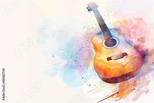 Abstract playing guitar colorful on watercolor painting background.ai illustration
