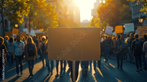 Community event with people holding banners and posters promoting mental health awareness Stock Photo with copy space photo