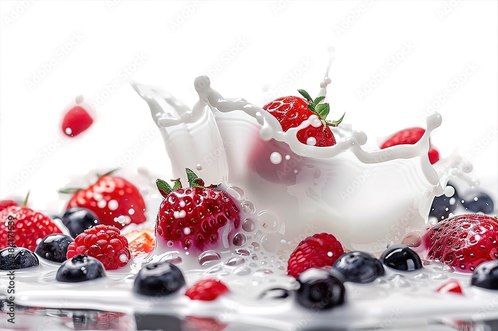 Bowl of healthy fruit and splash of milk. Vector illustration.
Bowl of healthy fruit and splash of milk. Vector illustration.