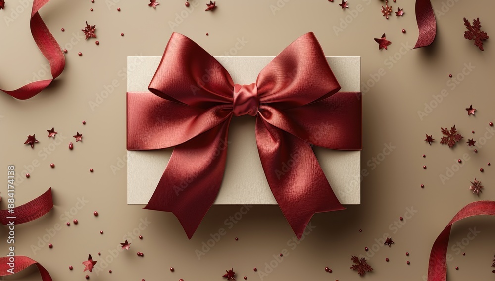 Elegant Red Bow on a Beige Gift Box Elegant Red Bow on a Beige Gift Box
