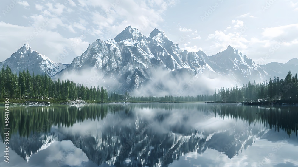 Tranquil mountain landscape with a lake reflection, offering a peaceful and natural background. Tranquil mountain landscape with a lake reflection, offering a peaceful and natural background.