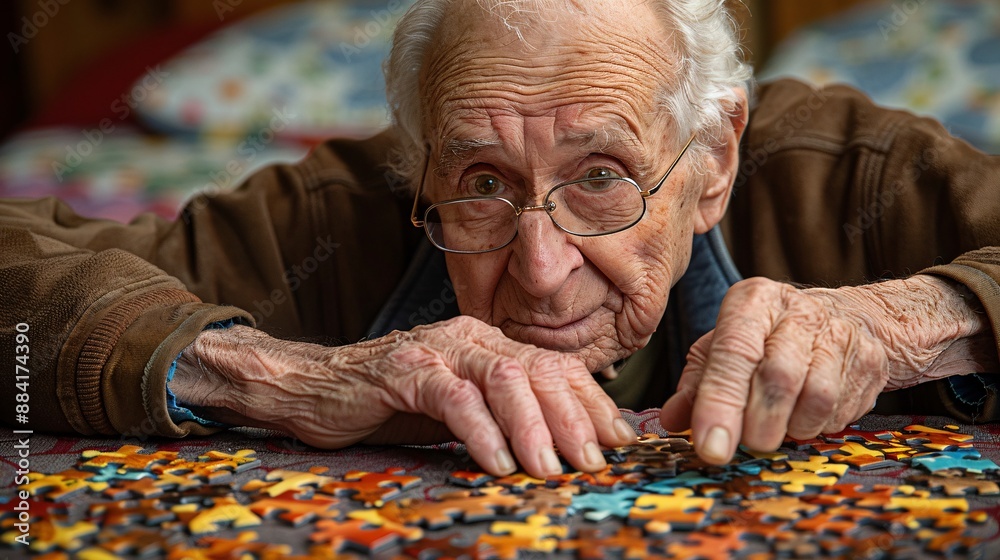 Individual doing a puzzle on a quiet afternoon at home Stock Photo with copy space Individual doing a puzzle on a quiet afternoon at home Stock Photo with copy space