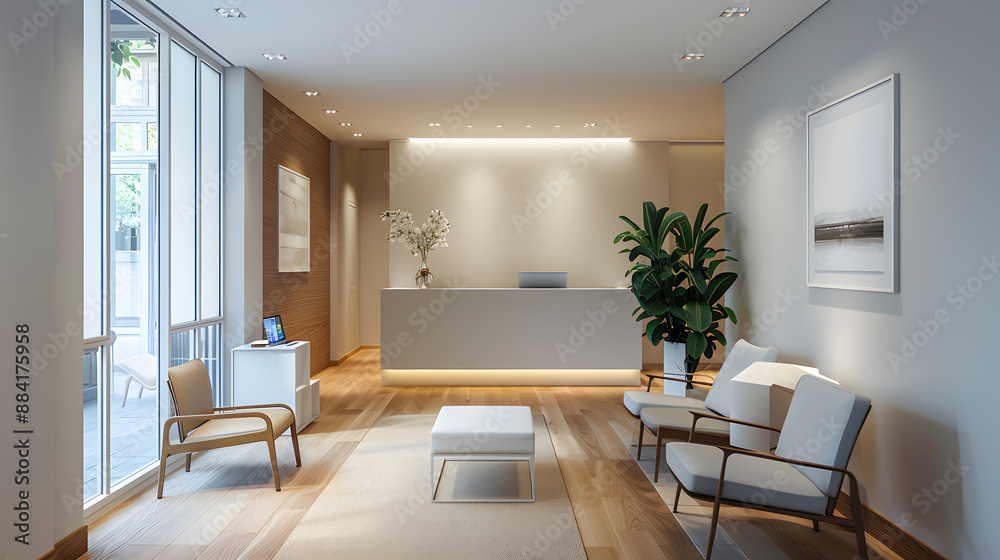 Fototapeta premium A room with a white chair and a table