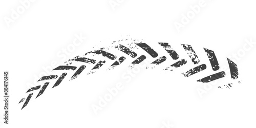 Tire track. Car, bike, motorcycle tyre mark with grunge effect isolated on white background. Wheel footprint on the road. Top view of rubber protector mark.