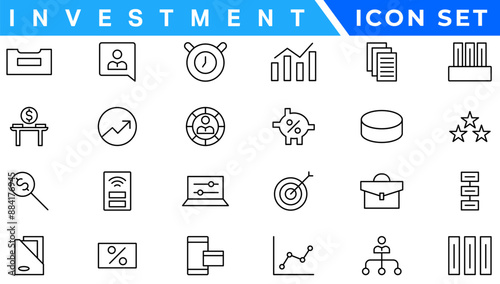 Investment Line Editable Icons set. Vector illustration in modern thin line style of business related icons: types of investments, economics, profit, savings, and more. Isolated on white
