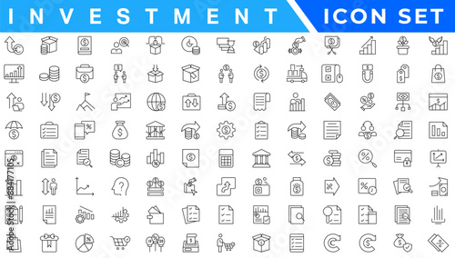 Investment Line Editable Icons set. Vector illustration in modern thin line style of business related icons: types of investments, economics, profit, savings, and more. Isolated on white