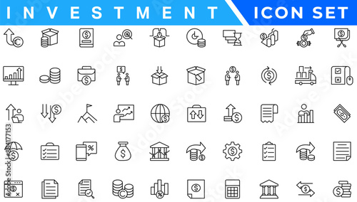 Investment Line Editable Icons set. Vector illustration in modern thin line style of business related icons: types of investments, economics, profit, savings, and more. Isolated on white