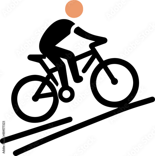 A simple black stick figure riding a bicycle uphill, symbolizing perseverance and determination.