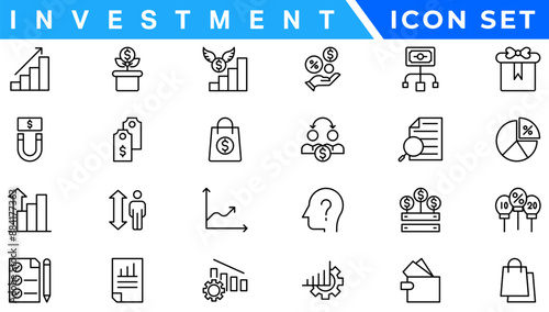 Investment Line Editable Icons set. Vector illustration in modern thin line style of business related icons: types of investments, economics, profit, savings, and more. Isolated on white