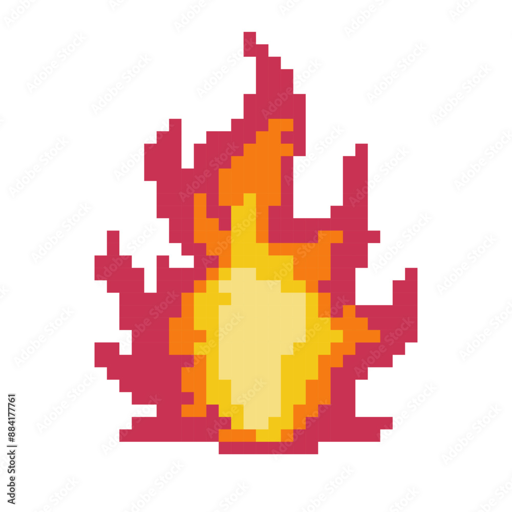 The pixel art of the lit fire component. 8-bit stylized fire illustration for retro game elements The pixel art of the lit fire component. 8-bit stylized fire illustration for retro game elements