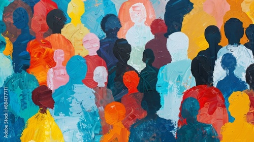 Abstract Illustration of Diverse and Inclusive Crowd with Oil Painting Texture, Depicting Multiculturalism and Belonging, Silhouettes and Wooden Textures, 4K HD Wallpaper, AI-Generated.