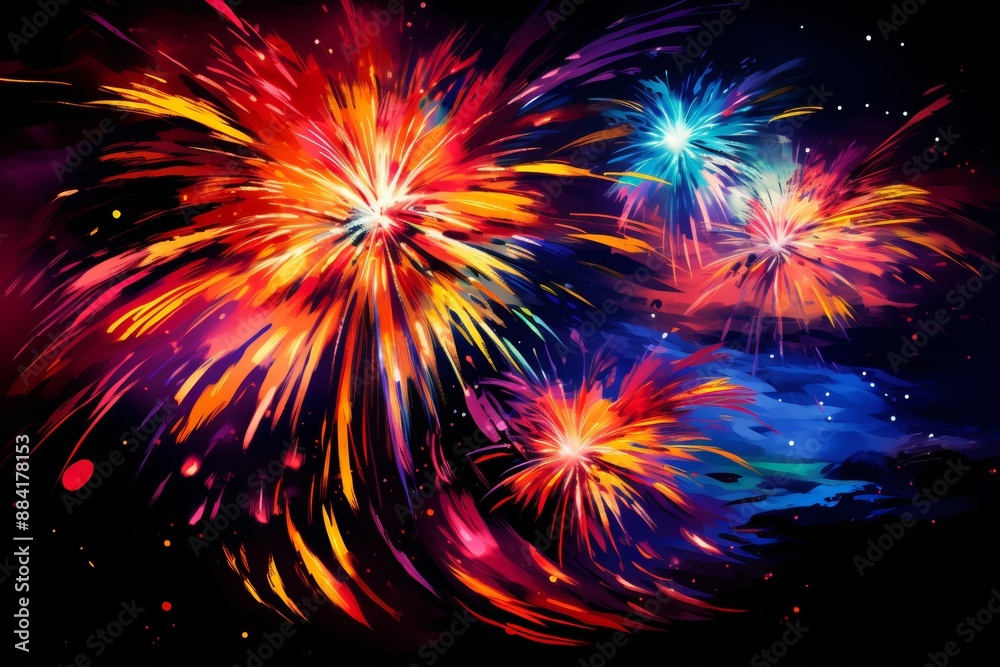 Vibrant fireworks illuminate malaysian independence day celebrations with bright colors Vibrant fireworks illuminate malaysian independence day celebrations with bright colors