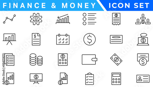 Money line icons. Set of Banking, Wallet and Coins icons. Credit card, Currency exchange and Cashback money service. Euro and Dollar, Cash wallet, exchange. Banking credit card, atm payment. Vector