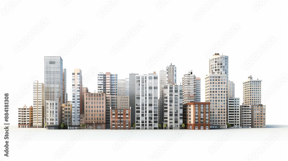 Fototapeta premium modern city skyline, city skyscrapers, A skyline with tall buildings lined up next to each other, urban landscape.