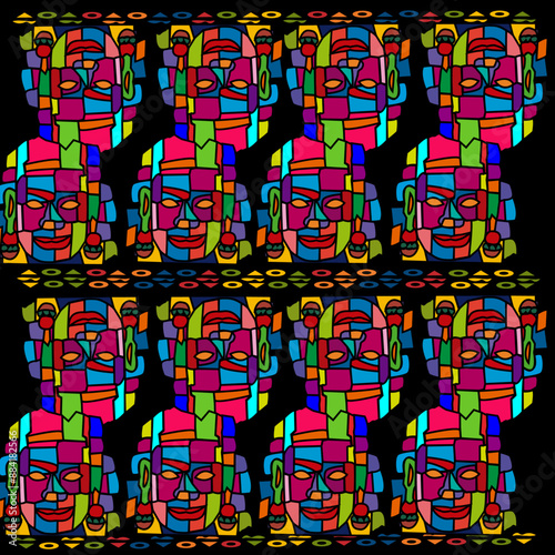 Fondo negro con caras aztecas.