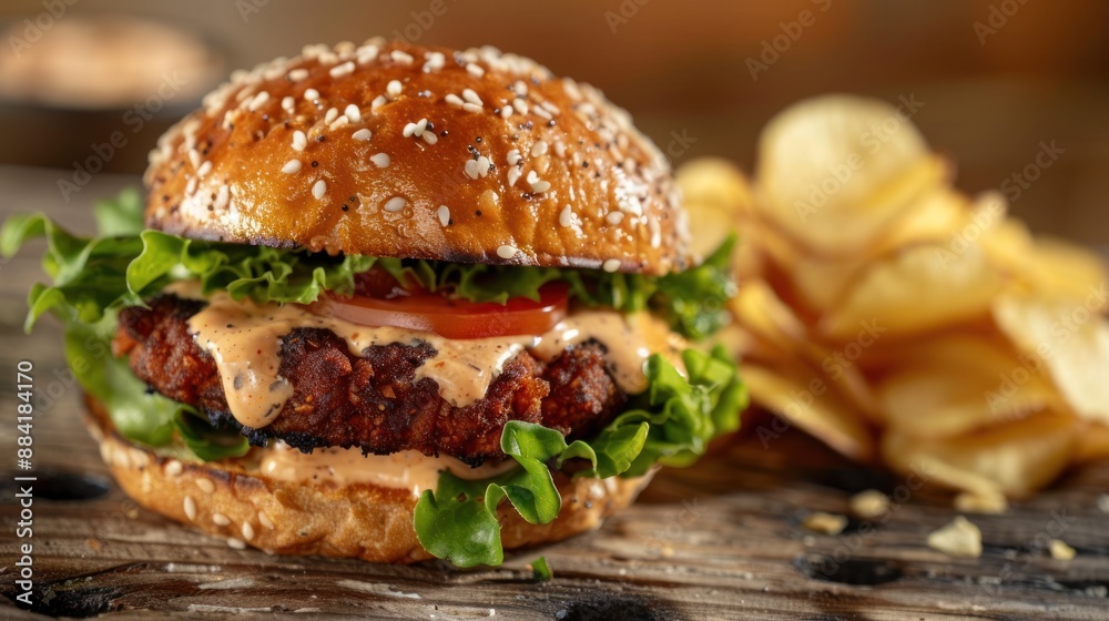 Delicious Cheeseburger with a Side of Crispy Potato Chips Delicious Cheeseburger with a Side of Crispy Potato Chips