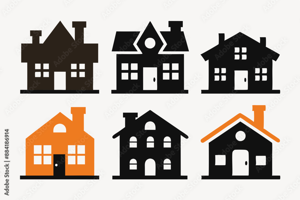 House icon set, Collection home icons. Set of real estate objects and houses black icons isolated on white background. Vector illustration.
House icon set, Collection home icons. Set of real estate objects and houses black icons isolated on white background. Vector illustration.