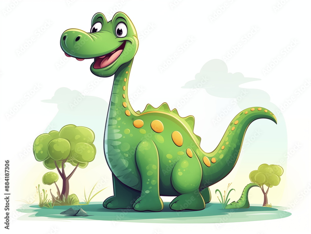 cartoon scene with happy and funny dinosaur Brachiosaurus - on white background - illustration for children cartoon scene with happy and funny dinosaur Brachiosaurus - on white background - illustration for children