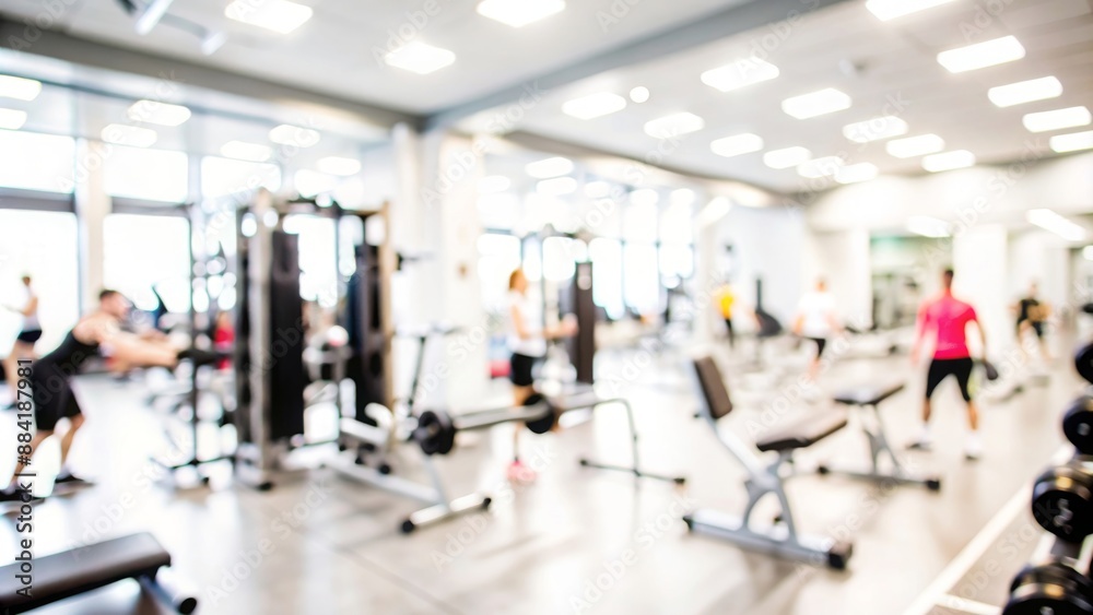 Gym Workout Blur - A gym workout area with equipment and athletes, blurred.
Gym Workout Blur - A gym workout area with equipment and athletes, blurred.