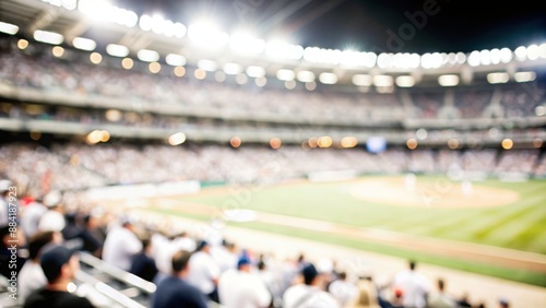 Baseball Stadium Blur - Blurred background of a baseball stadium with fans and players.
