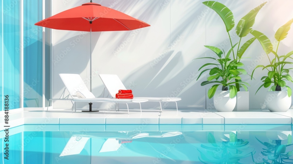 Obraz premium poolside illustration , bright pool lounge , pool furniture illustration