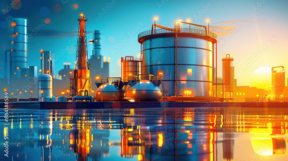 Crude oil storage tanks, industrial area, flat design illustration Crude oil storage tanks, industrial area, flat design illustration