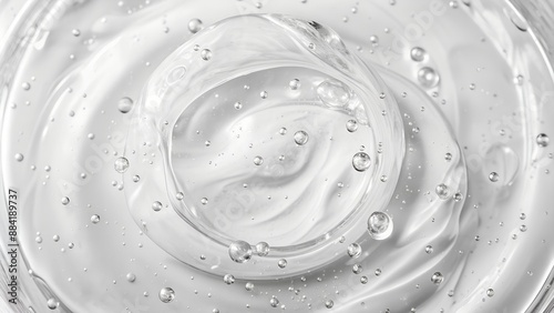Close-up of clear gel texture with bubbles, ideal for skincare, cosmetics, or scientific visuals. High-resolution and detailed shot.