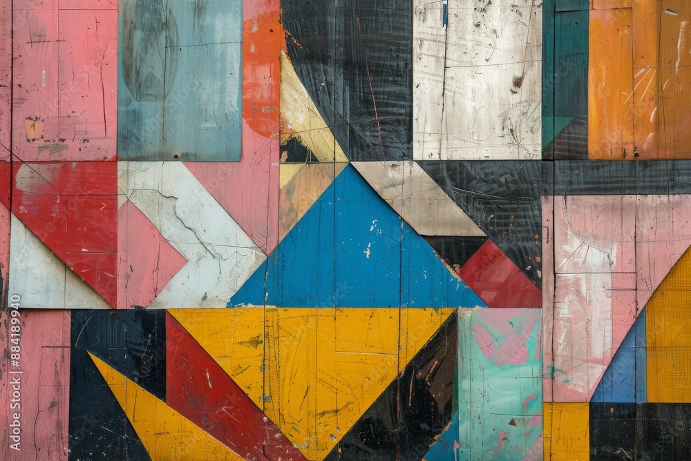 Naklejka premium Abstract Geometric Composition with Wooden Panels