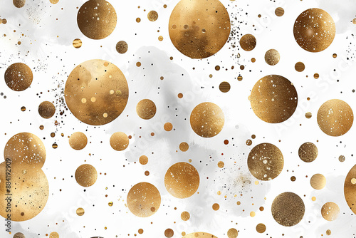 A seamless pattern featuring golden polka dots on a white background, creating a festive and elegant design perfect for holiday-themed decorations and projects photo