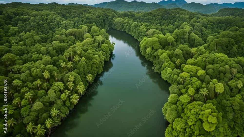 Aerial view of forest at Sepilok Laut, Sabah Borneo, Malaysia Aerial view of forest at Sepilok Laut, Sabah Borneo, Malaysia