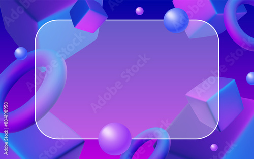 Abstract poster, brochure, flyer design background with cubes, circles, floating balls, toruses and transparent frame