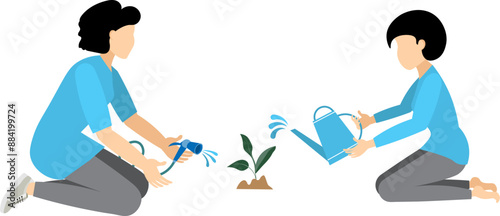 Agricultural workers.  Women water a plant in the garden. People take care of the plants and the harvest.