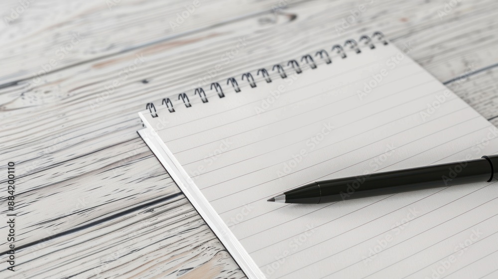 Blank Notebook and Pen on Wooden Table Blank Notebook and Pen on Wooden Table