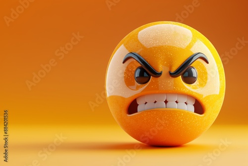 angry face 3d emoticon on yellow background