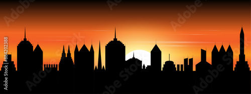 citycsape silhouette sunrise.  sunset over the city. sillohuette view