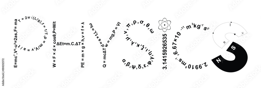 Physics written by formulas and constants, numbers, creative physics art background, text art physics banner Physics written by formulas and constants, numbers, creative physics art background, text art physics banner